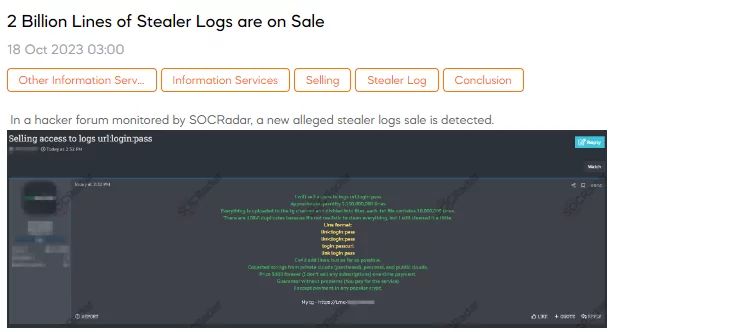 2 Billion Lines of Stealer Logs are on Sale