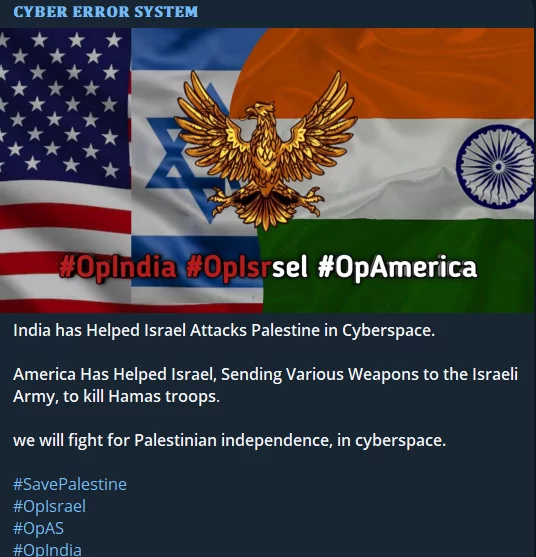 Telegram post of CYBER ERROR FORCE targeting India.