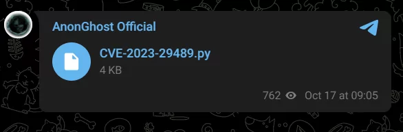 Fig. 11. AnonGhost’s Telegram post of CVE-2023-29489’s PoC