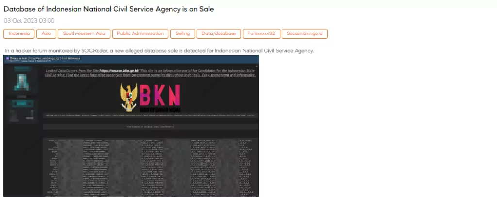 Database of Indonesian National Civil Service Agency is on Sale