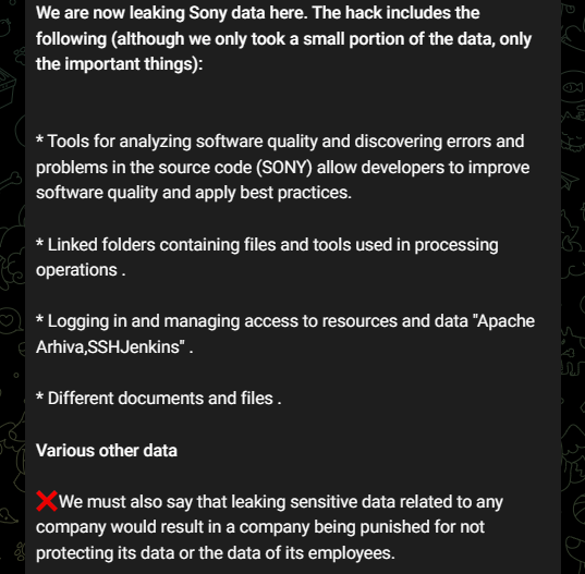 Fig. 22. RansomedVC leaks the data from the Sony breach.
