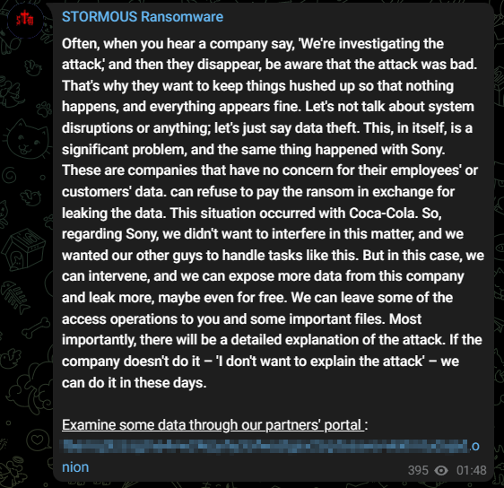 Fig. 21. Stormous’ message on Telegram.