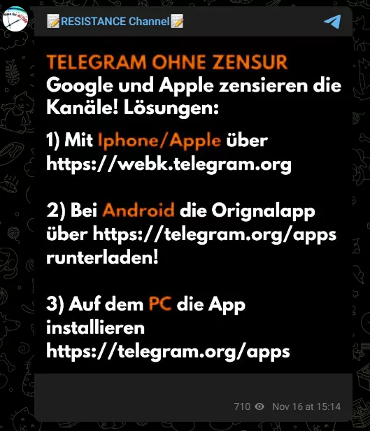 Resistance Channel’s Telegram post