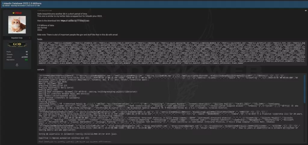 Alleged LinkedIn database leak