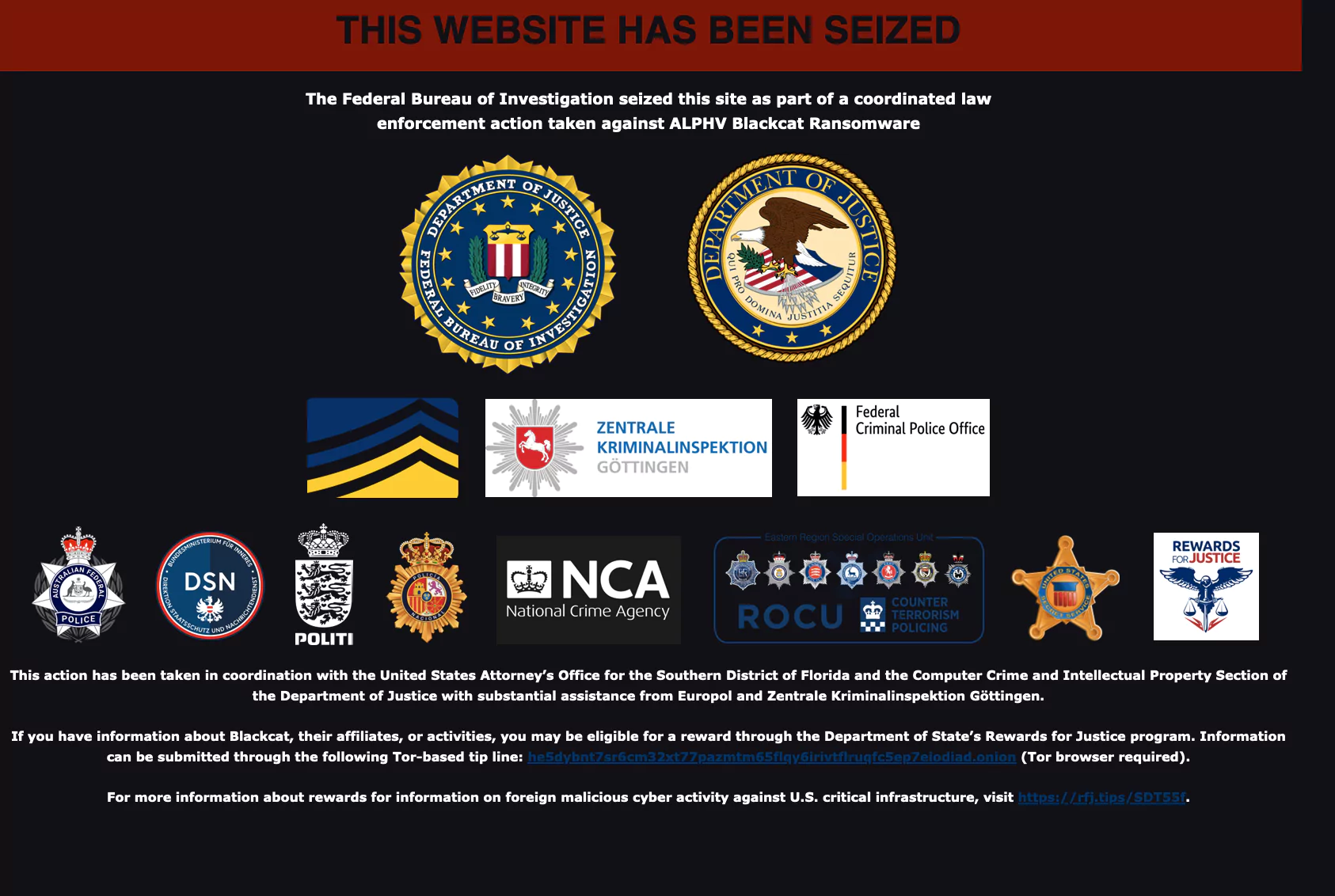 First seizure announcement by authorities 