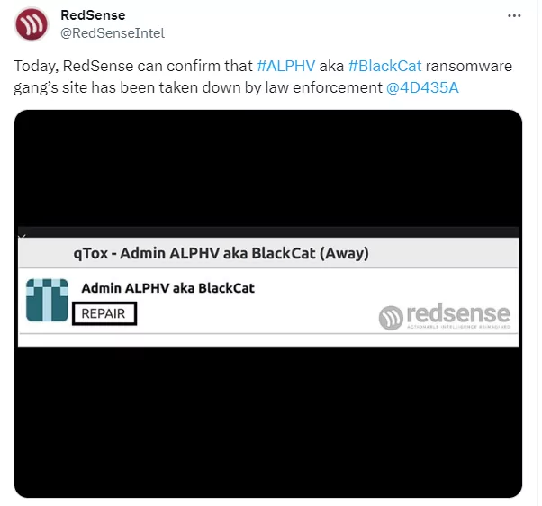 RedSense Intel has confirmed the servers shut down due to law enforcement action.