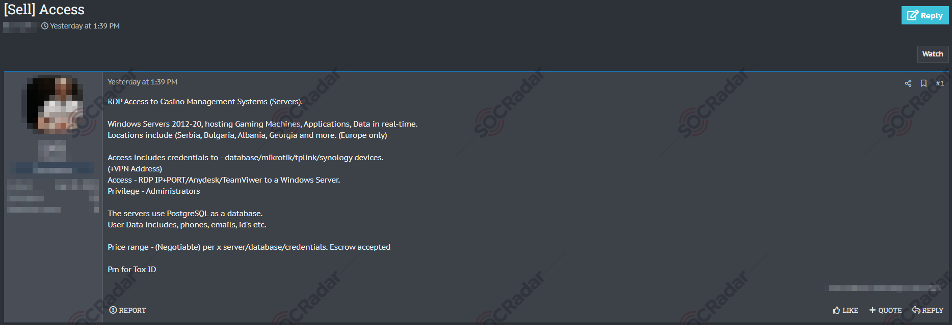 Casino Management Company RDP Access for Sale, access sales
