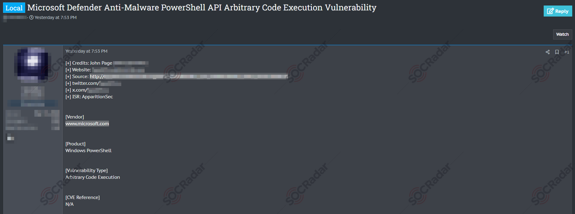 An Article is Shared About Microsoft Defender API Arbitrary Code Execution Vulnerability