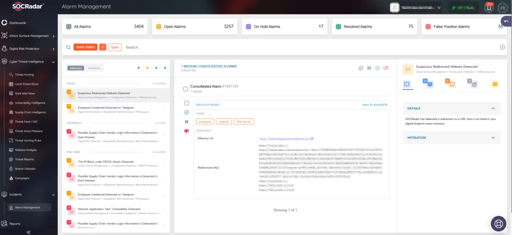 SOCRadar Alarm Management