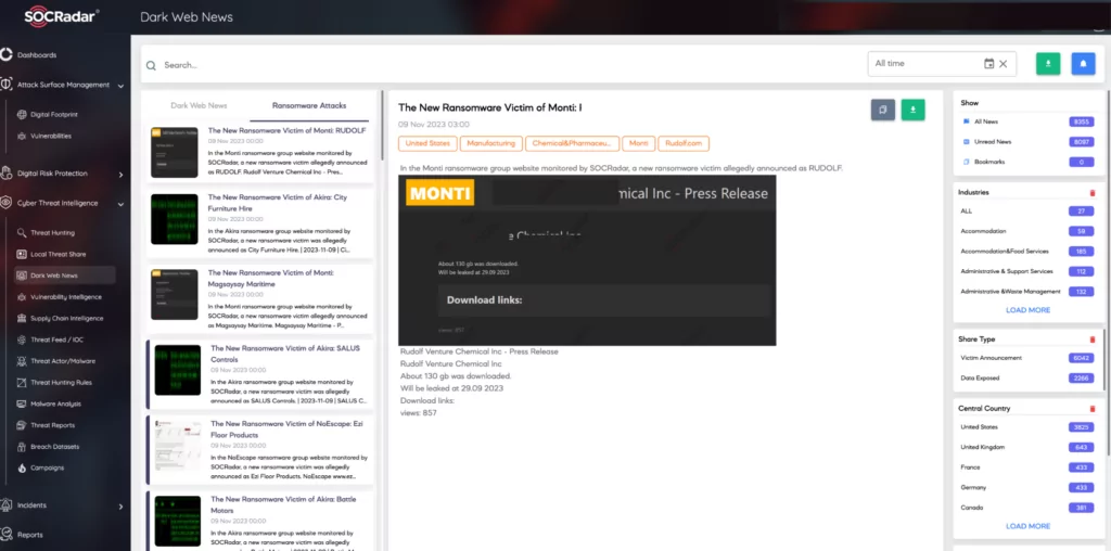 SOCRadar Dark Web News Module/Ransomware Attacks