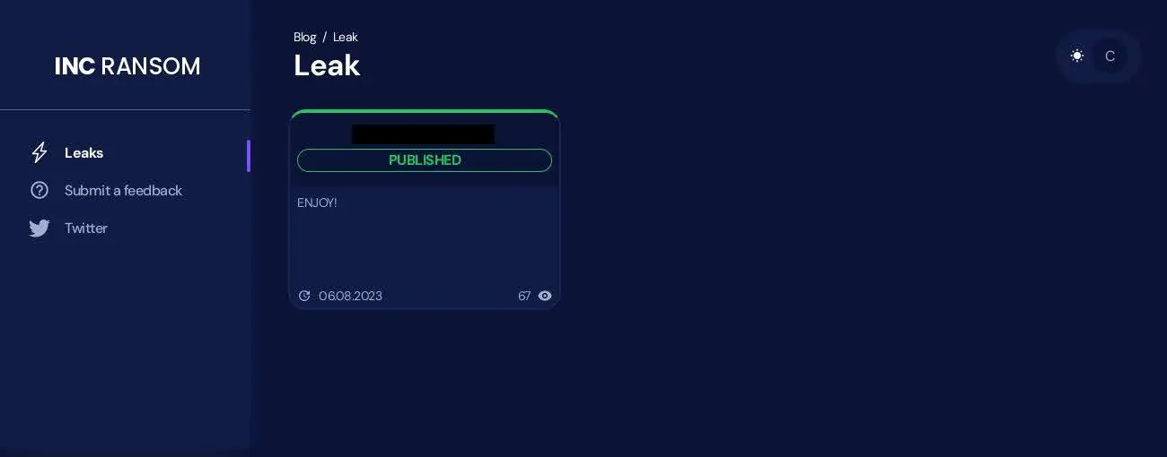 INC Ransom TOR site in dark mode (Source: X)