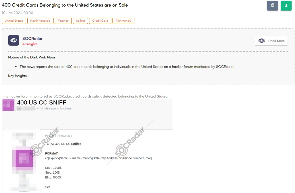 400 Credit Cards Belonging to the United States are on Sale