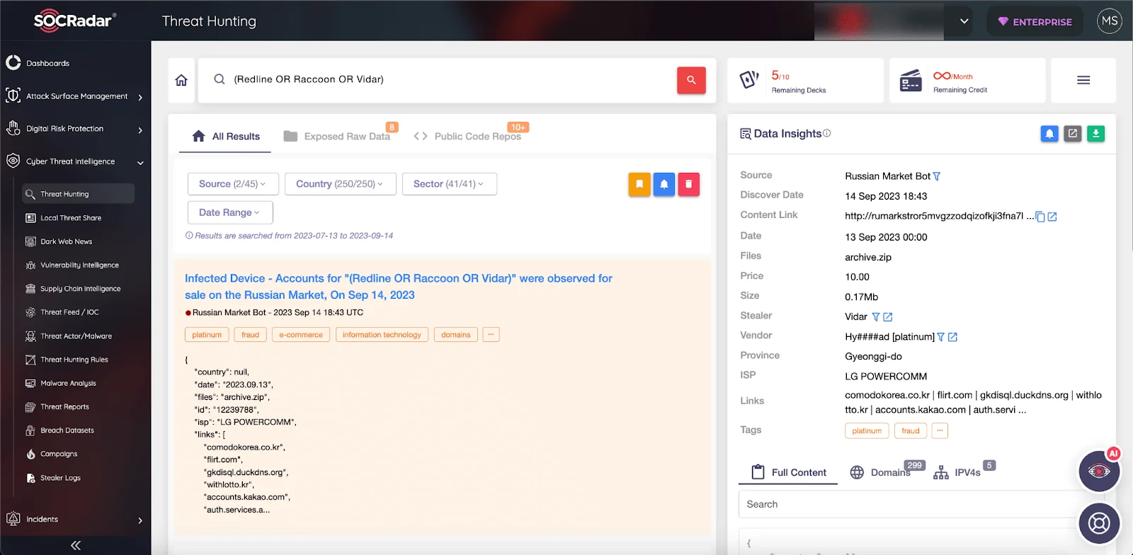 Figure 7 – Threat Hunting module by SOCRadar