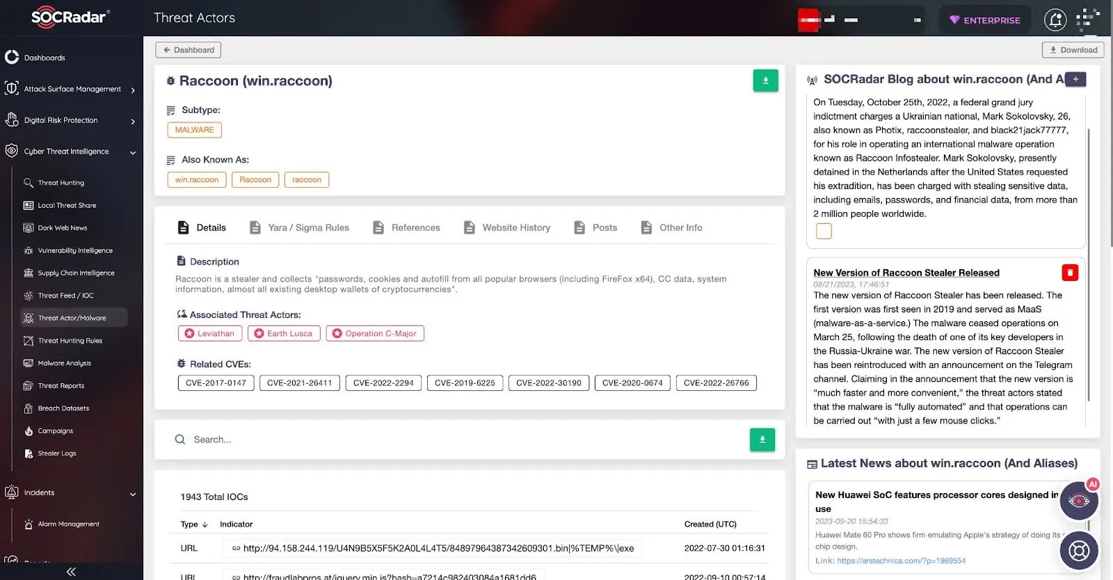 Figure 8 – Threat Actors page offered by SOCRadar platform