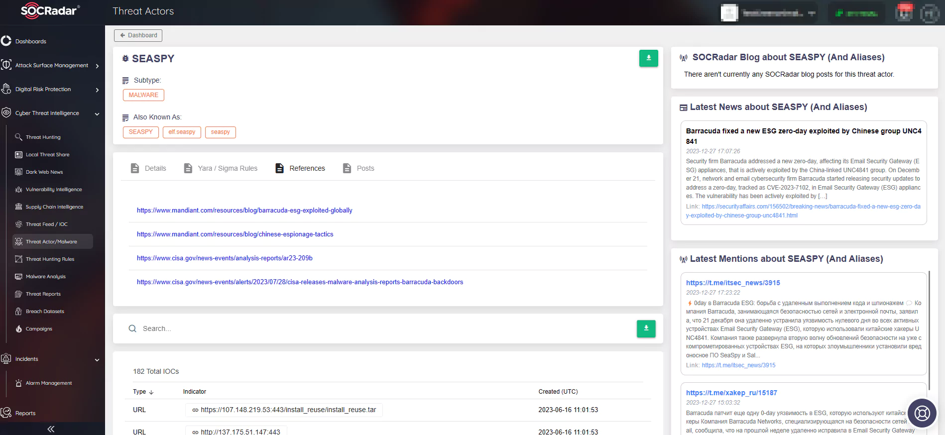 SeaSpy Malware on SOCRadar platform