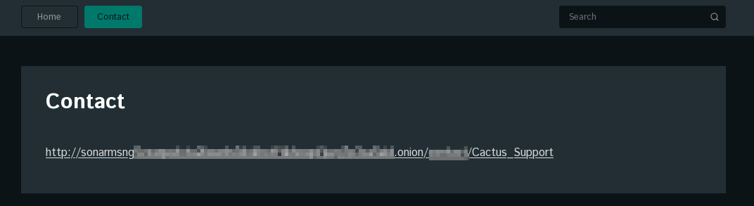 Fig. 6. Contact page of Cactus Ransomware TOR site