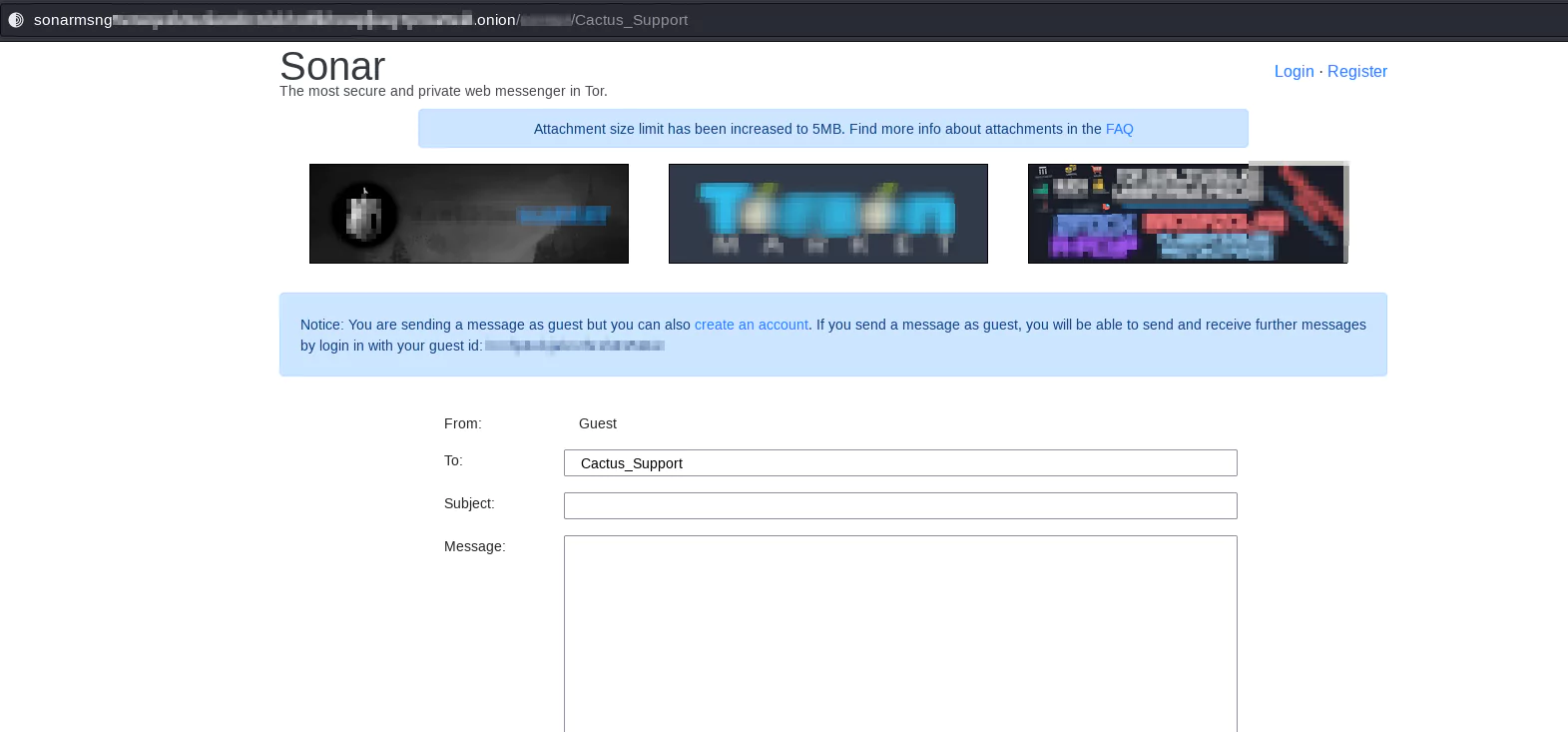 Fig. 7. Sonar Message TOR page set for Cactus Support