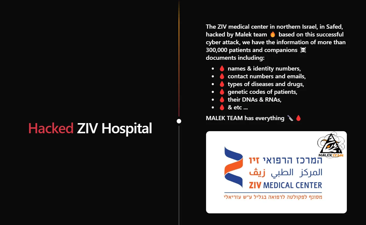 Malek’s Team website, latest victim listed as ZIV Hospital