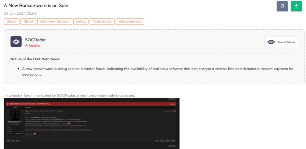 A New Ransomware is on Sale
