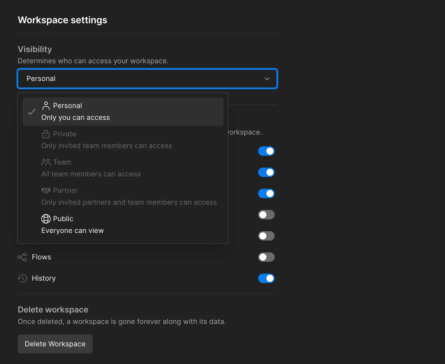 Postman Workspace Settings