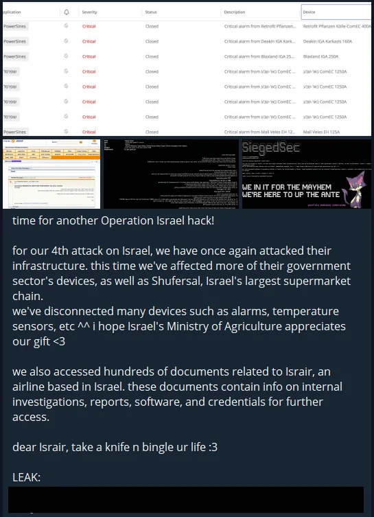 SiegedSec’s Telegram post, an alleged leak file is attached