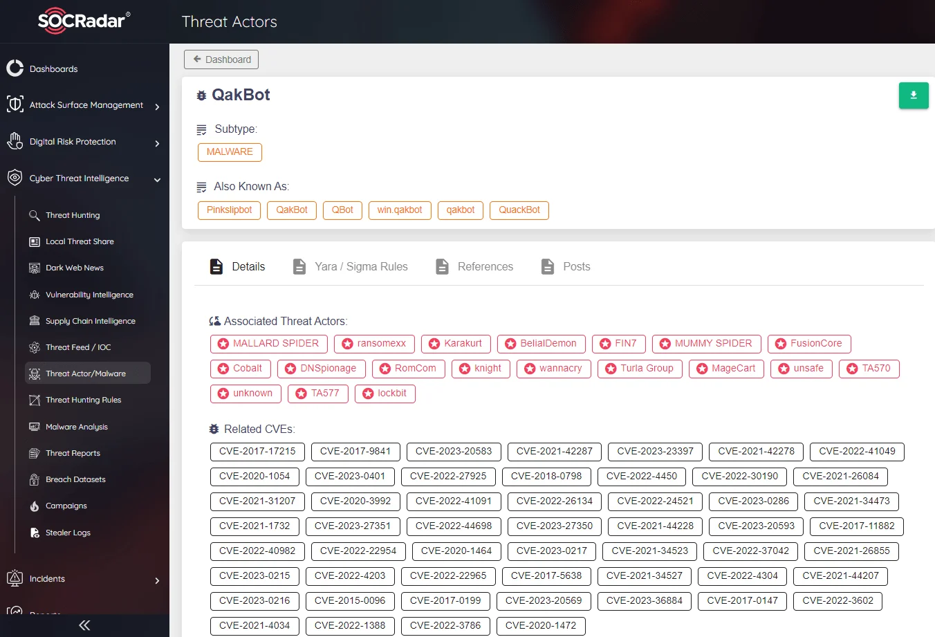 SOCRadar Platform, Threat Actor/Malware