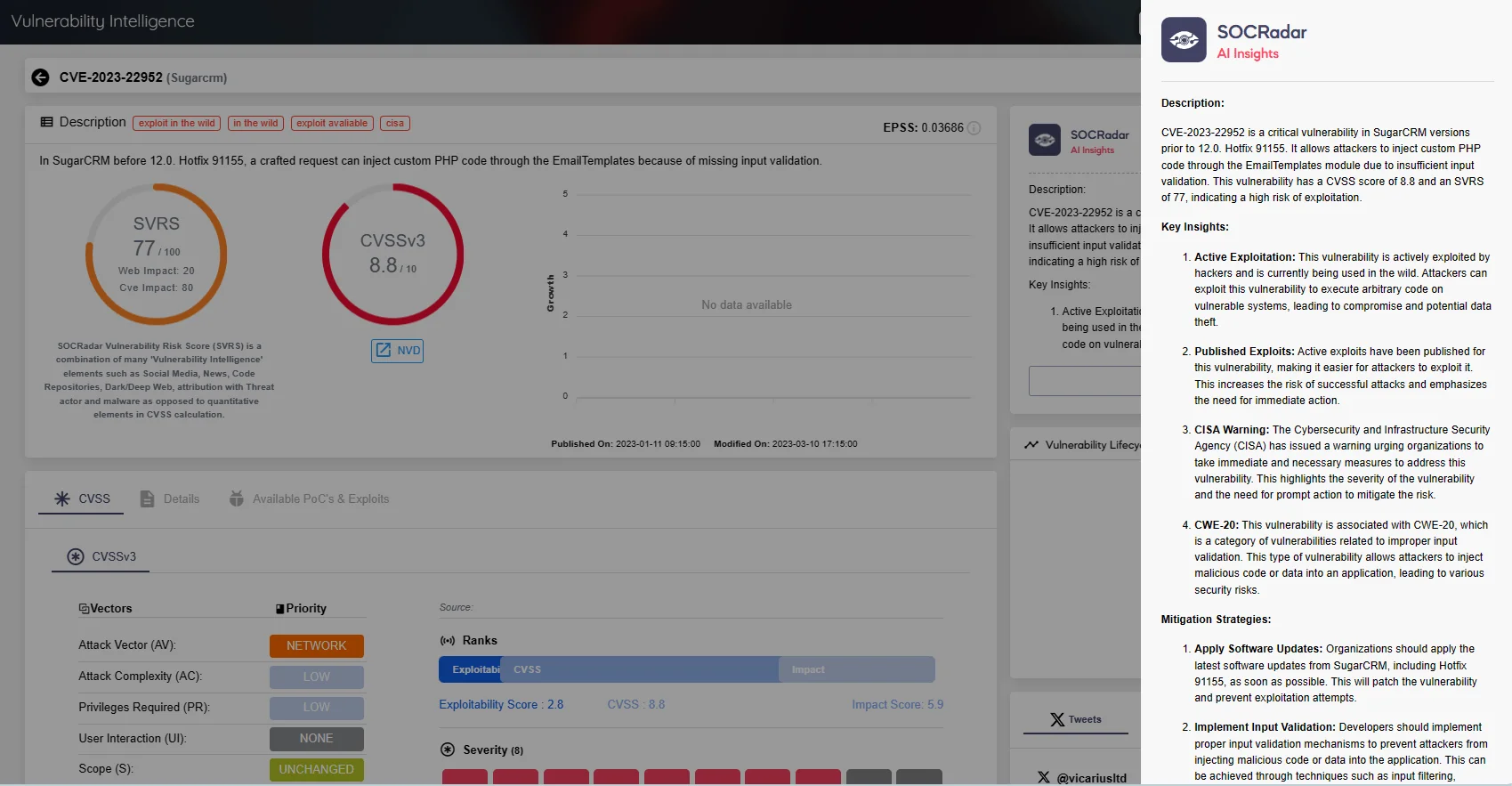 AI insights for CVE-2023-22952 (SOCRadar Vulnerability Intelligence)
