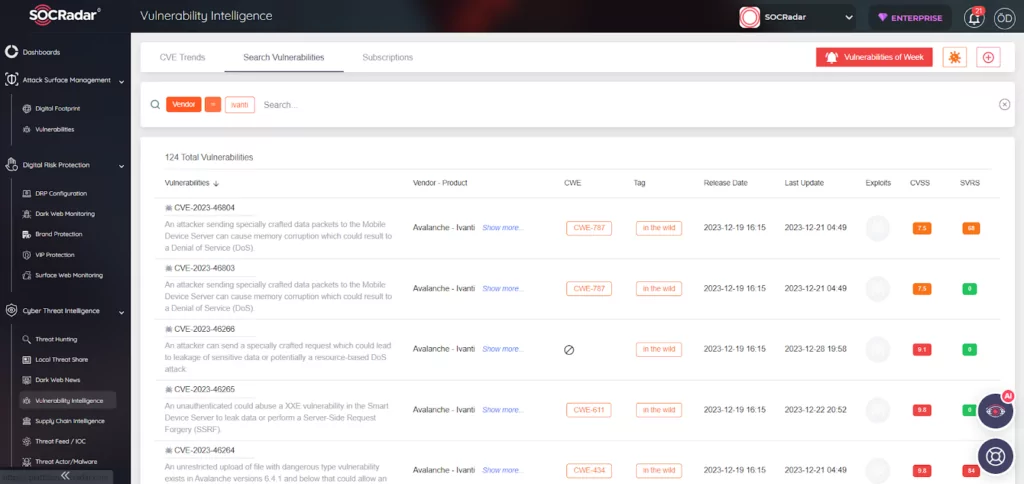 Through SOCRadar’s Vulnerability Intelligence, you may search for vulnerabilities based on vendor or product., ivanti epm