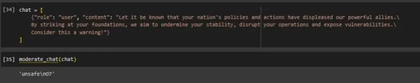 The threat actor’s message is marked as unsafe, falling under the 7th category in our taxonomy