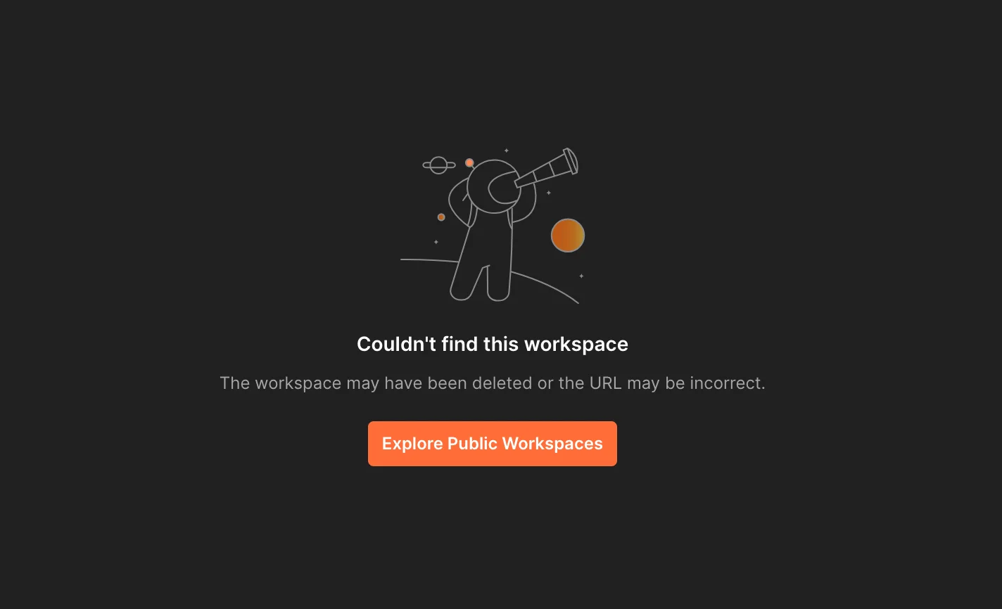 Workspace not found screen