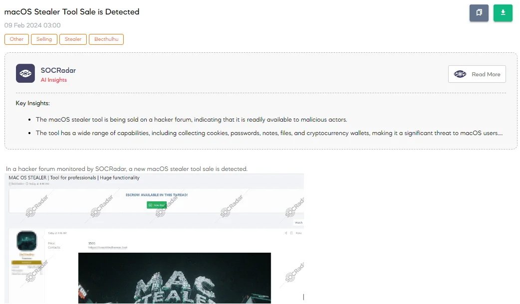 macOS Stealer Tool Sale is Detected