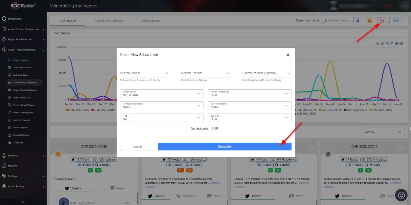 Vulnerability Intelligence page subscription option