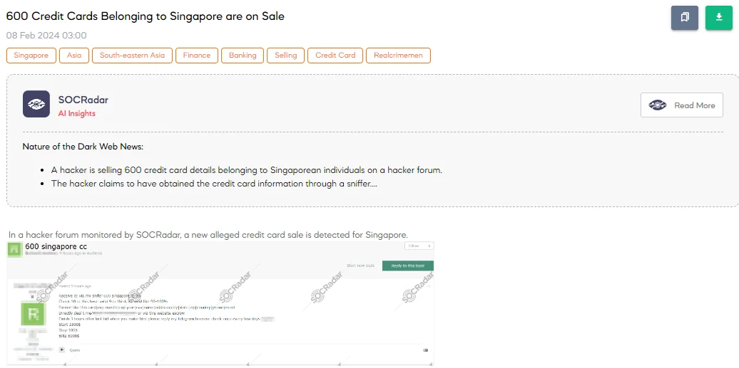 600 Credit Cards Belonging to Singapore are on Sale