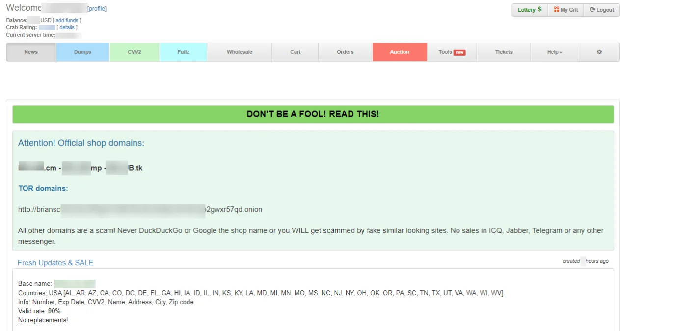 Fig. 3. BriansClub homepage