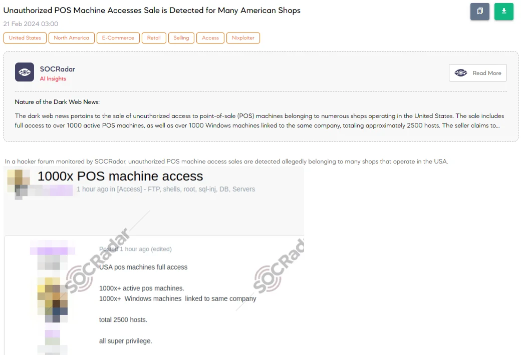 Unauthorized POS Machine Access Sale is Detected for Many American Shops