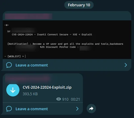 Fig. 7. Threat actor's announcement on Telegram channel