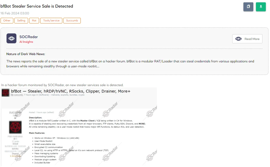 bfBot Stealer Service Sale is Detected