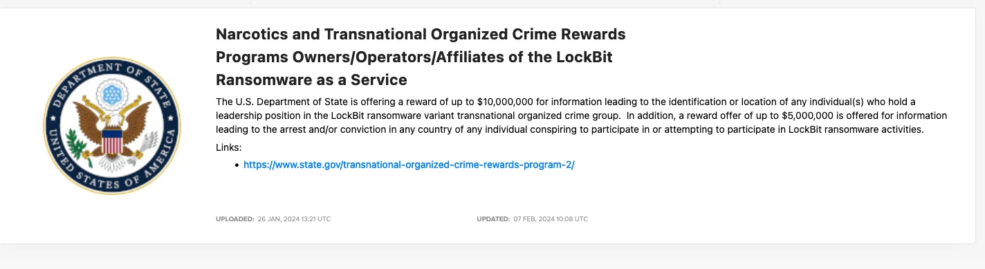 The U.S. Department of State, Bounty Program