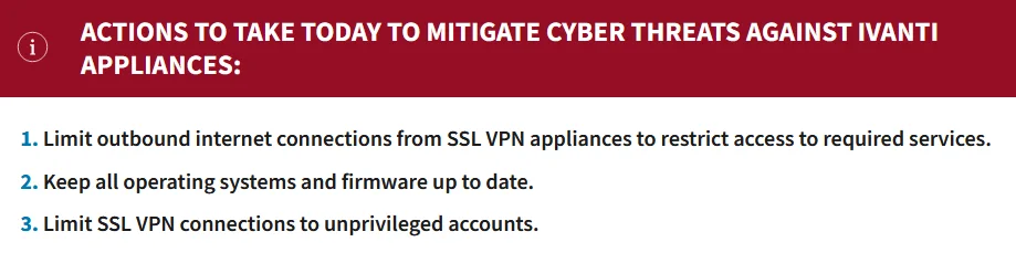 CISA’s alert: Actions to take today to mitigate cyber threats against Ivanti appliances