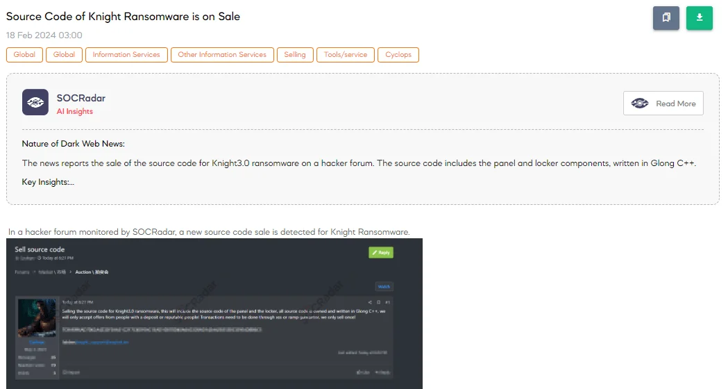 Source Code of Knight Ransomware is on Sale