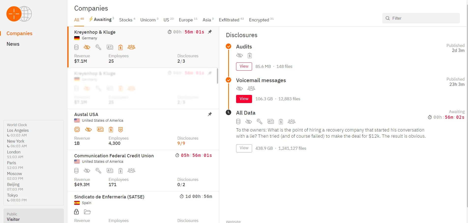 Hunters International’s surface web data leak site