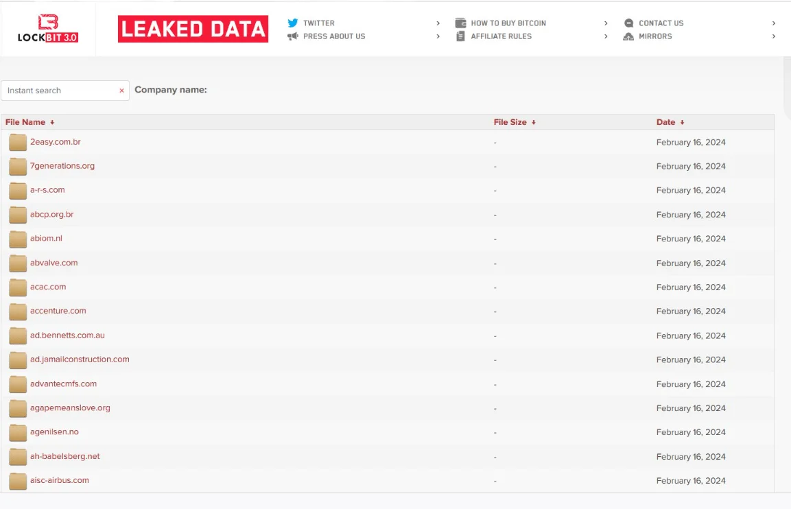 The latest leaked companies by LockBit before the operation