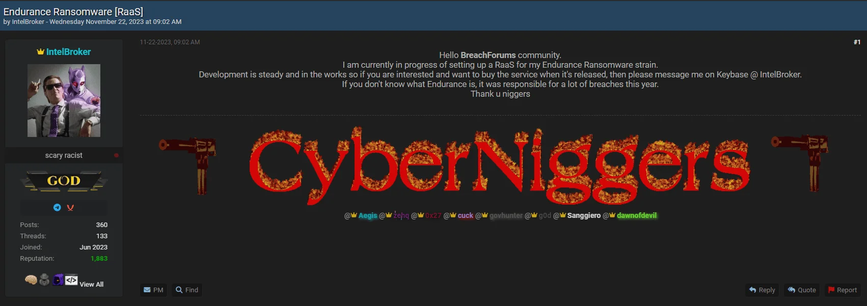 IntelBroker’s post about its ransomware progress