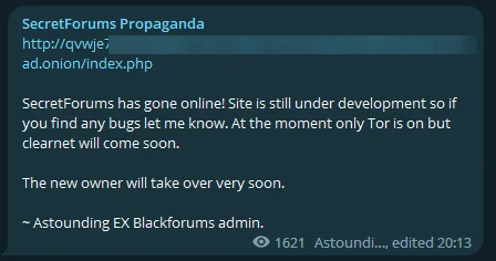 Fig. 4. SecretForums launch announcement