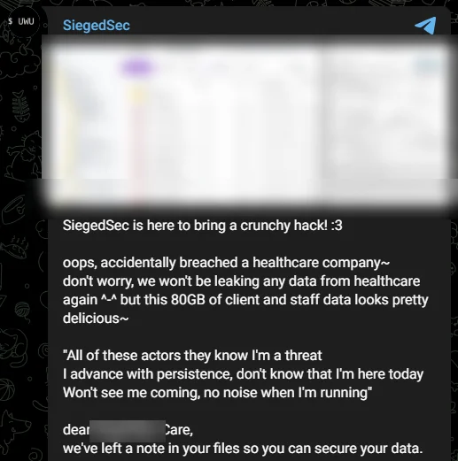 Fig. 5. SiegedSec’s statement