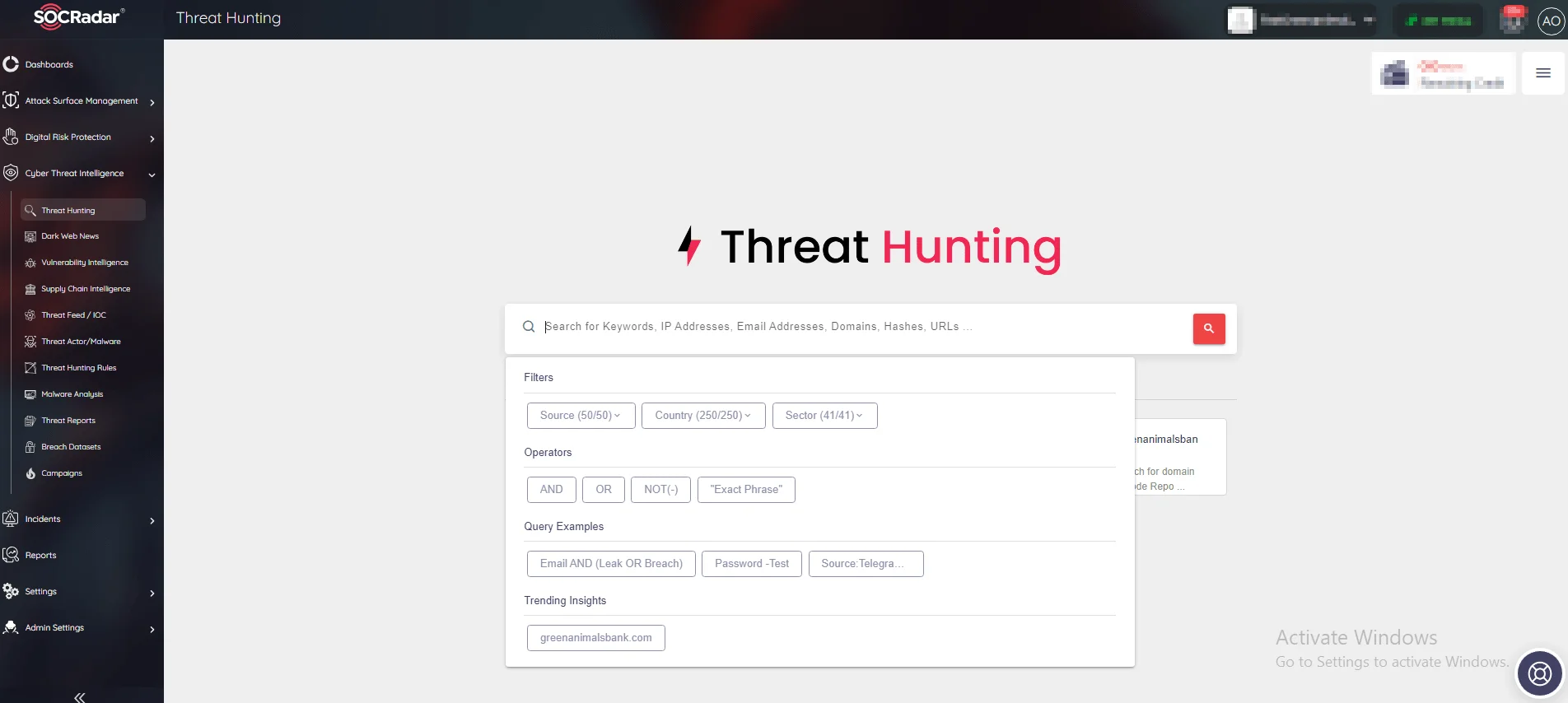 SOCRadar Threat Hunting Module