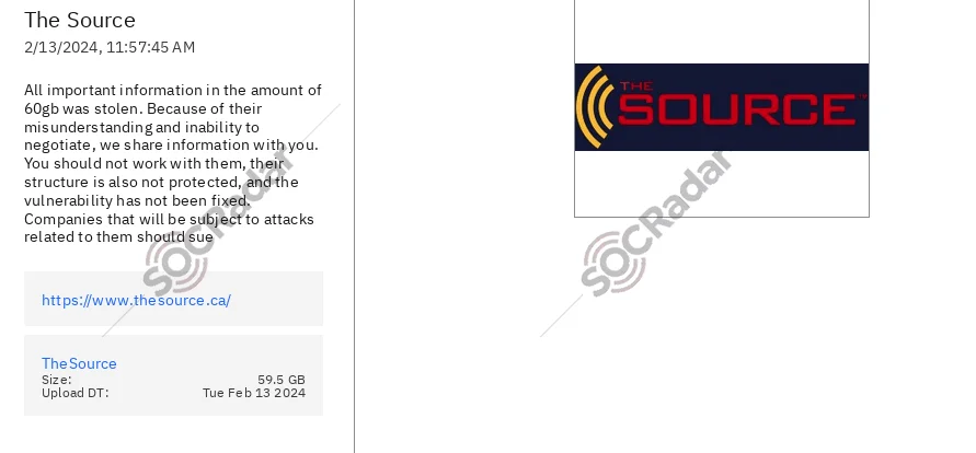 Alleged leak of The Source, a Canadian electronics chain