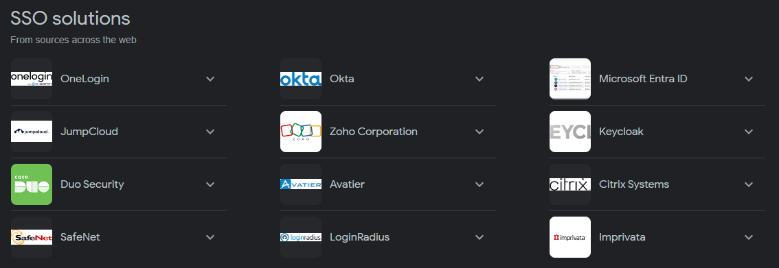 Other SSO solutions found via Google search.
