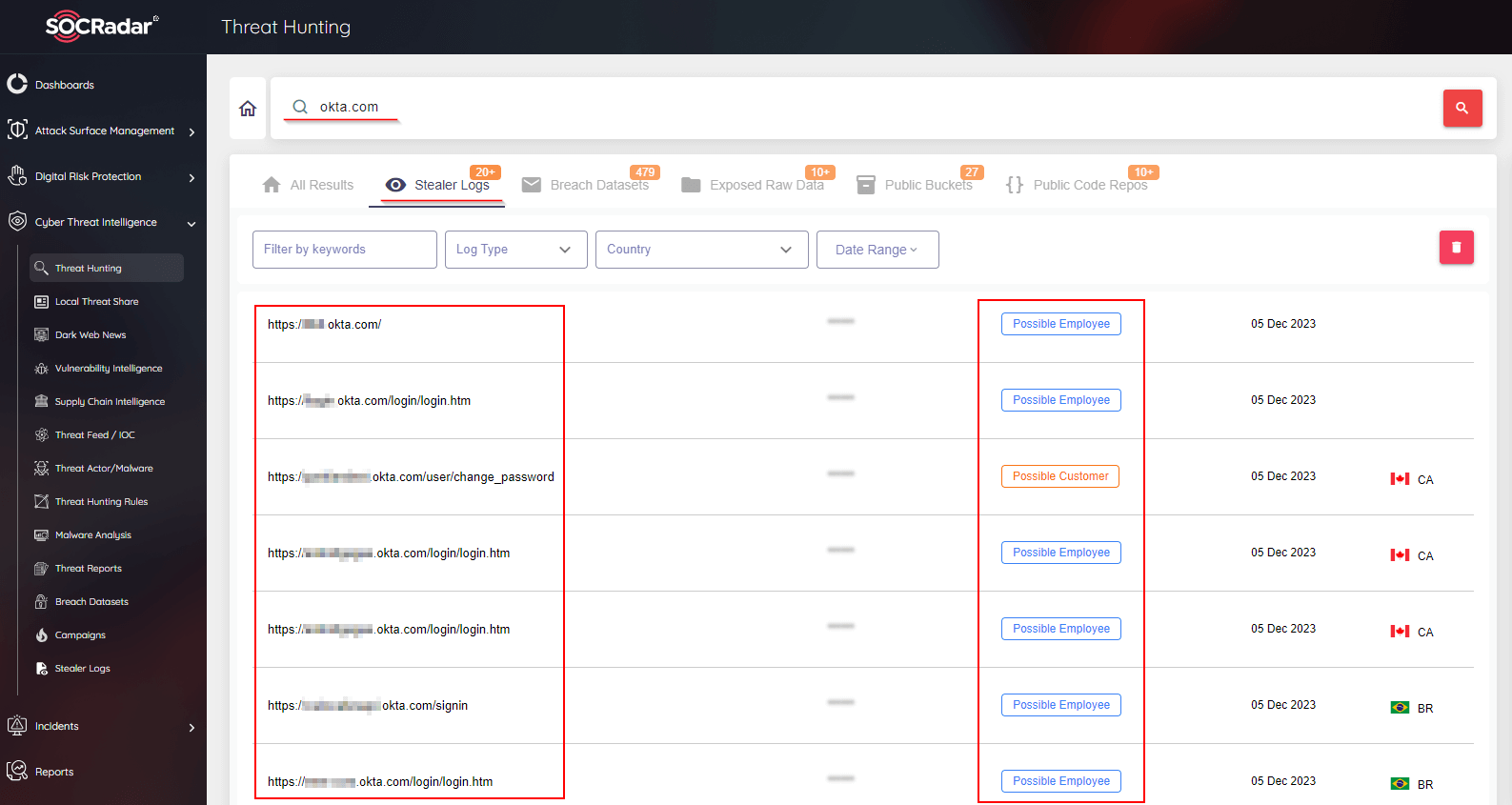 SOCRadar Threat Hunting module.
